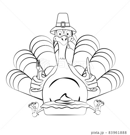 Funny Thanksgiving Turkey bird cartoon character stroke vector illustration 83961888