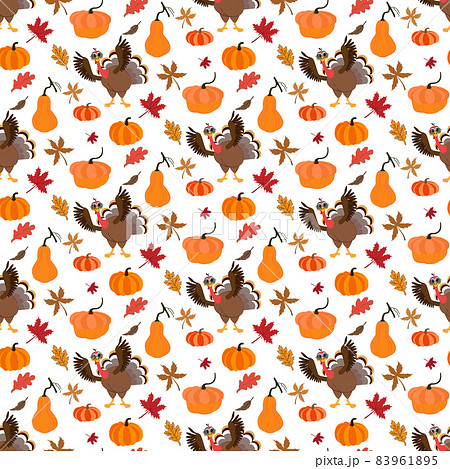 Funny Thanksgiving Turkey bird cartoon character seamless pattern vector illustration 83961895