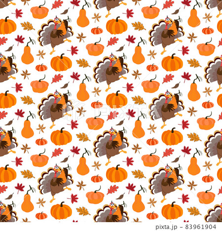 Funny Thanksgiving Turkey bird cartoon character seamless pattern vector illustration 83961904