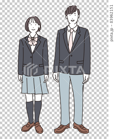 シンプル イラスト 制服姿の男の子と女の子の全身イラストのイラスト素材