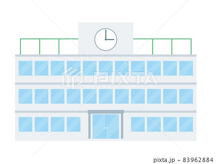 シンプルなお店のイラスト 小学校中学校高校の校舎のイラスト 時計のイラスト素材 9624