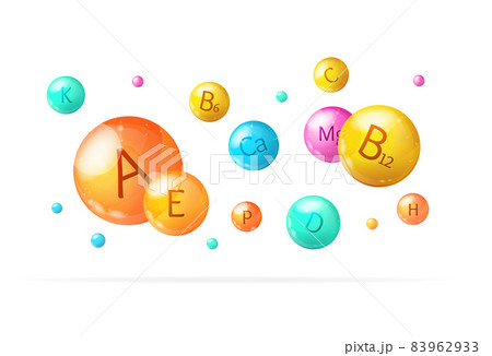 Realistic Detailed 3d Falling Vitamin and Mineral Background Card. Vector 83962933