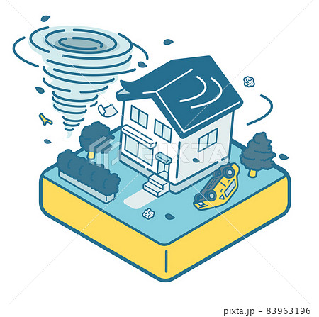 竜巻の被害に遭う家 83963196