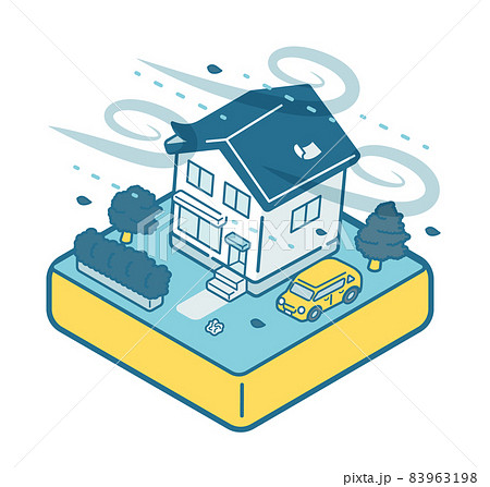 台風の被害に遭う家 83963198