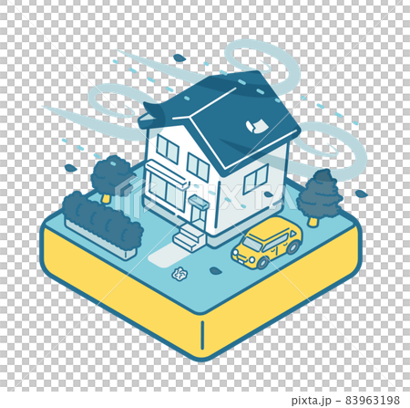 台風の被害に遭う家 83963198