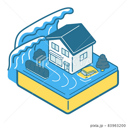 津波の被害に遭う家 83963200