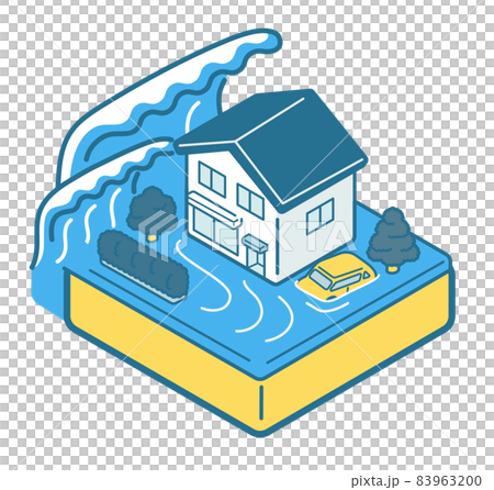 津波の被害に遭う家 83963200