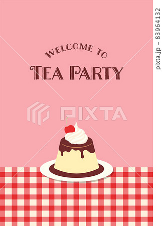 テーブルに乗ったカスタードプリンのイラストの背景素材のイラスト素材