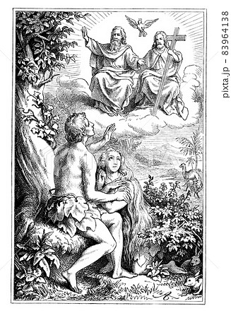 Adam And Eve In Garden Of Eden God Jesus のイラスト素材