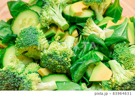 Fresh Green Salad of Avocado, Broccoli, Spinach and Cucumber for Body Detoxification 83964631