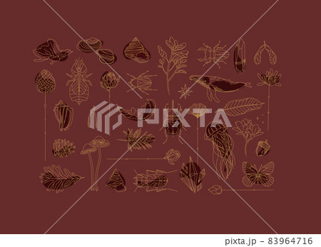 Art Deco flora fauna elements red Art Deco flora fauna elements red 83964716