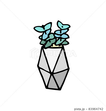 Succulent doodle print. Home plants in modern flowerpot 83964742
