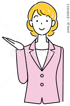 指を指しているポーズをしているスーツ姿の可愛いい女性 イラスト ベクターのイラスト素材
