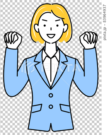 ガオー！のポーズをしているスーツ姿の可愛いい女性 イラスト ベクター 83964937