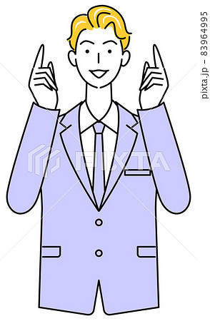 指を指しているポーズをしているスーツ姿の可愛いい男性 イラスト ベクターのイラスト素材