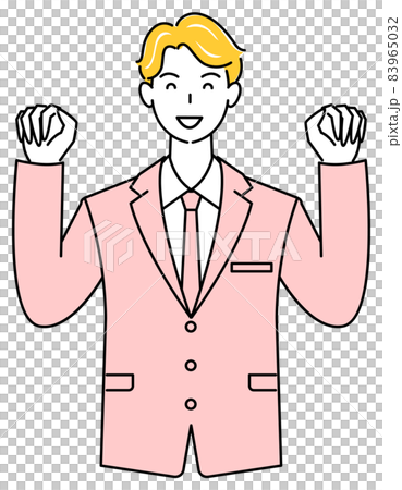 ガオー！のポーズをしているスーツ姿の可愛いい男性 イラスト ベクター 83965032