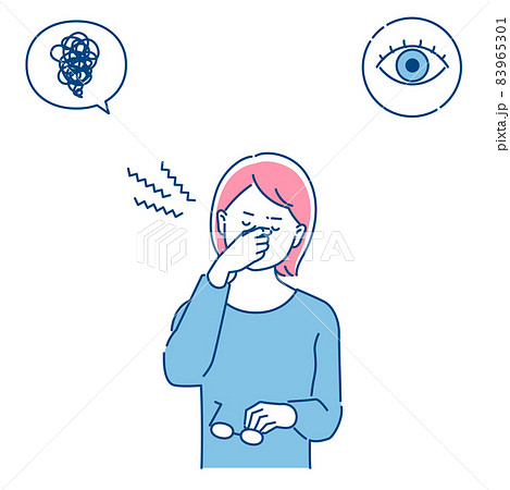 目頭を押さえる女性 眼精疲労 3色 目頭を押さえる女性 眼精疲労 3色 83965301