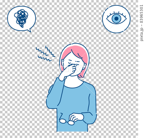 目頭を押さえる女性 眼精疲労 3色 目頭を押さえる女性 眼精疲労 3色 83965301