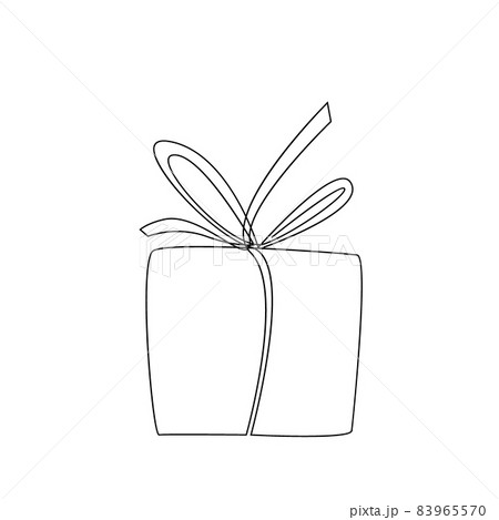 Present box in continuous one line drawing style, vector illustration. Wrapped surprise package with ribbon and bow 83965570