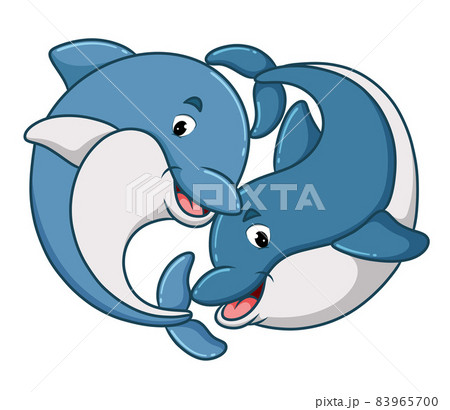 The couple dolphin is swimming together  83965700