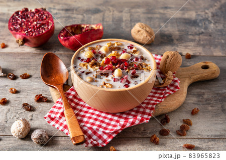 Traditional Turkish Noah's pudding in bowl 83965823