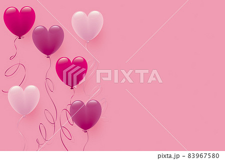桃色のハート形風船イラスト背景のイラスト素材