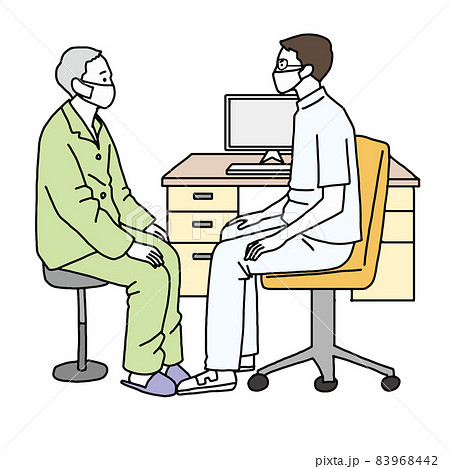 診察をしている医師と患者のイラストのイラスト素材