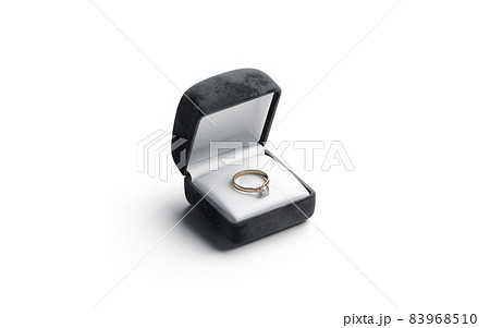 Blank black box with gold diamond ring lying mockup, isolated 83968510