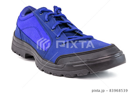right cheap simple blue hiking or hunting shoe isolated on white background right cheap simple blue hiking or hunting shoe isolated on white background 83968539
