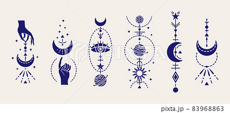 Vector set of magic illustrations with mystery symbols. Magical cards. 83968863