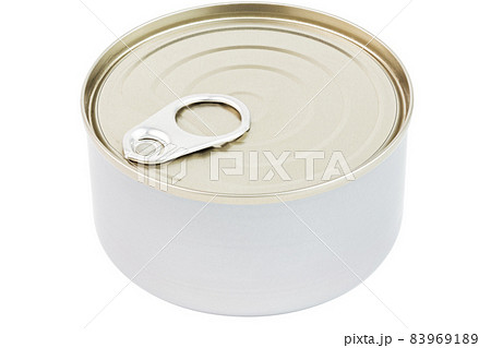 closed tin can with pull tab ring lid opener isolated on white background 83969189