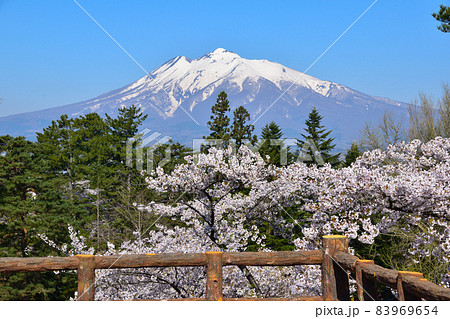桜景　弘前公園　岩木山 83969654