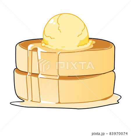 アイスの乗った分厚いパンケーキのイラストのイラスト素材