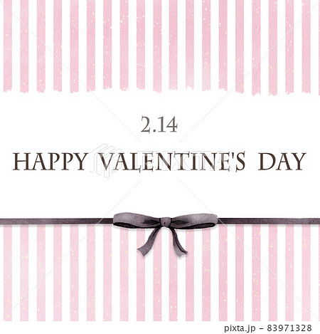 正方形 バレンタインデー ピンクとホワイトのストライプ模様とかわいいリボンの背景のイラスト素材