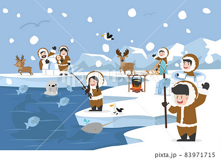 North pole Arctic landscape with eskimo people 83971715