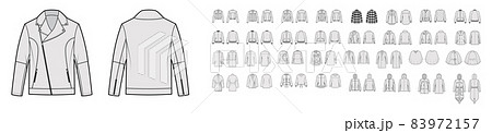 Set of coats, jackets, outerwear technical fashion illustration with oversized, thick, hood collar, long sleeves, pocket 83972157