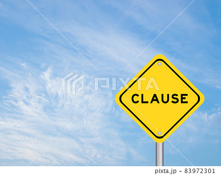 Yellow transportation sign with word clause on blue sky background Yellow transportation sign with word clause on blue sky background 83972301