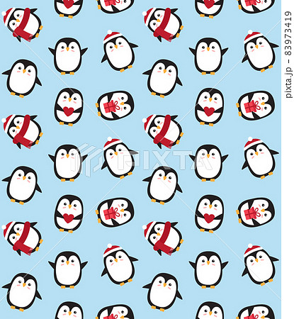Vector seamless pattern penguin in hat and scarf Vector seamless pattern penguin in hat and scarf 83973419