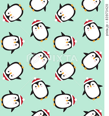 Vector seamless pattern of flat penguin in hat Vector seamless pattern of flat penguin in hat 83973420