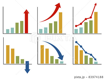 矢印で分かりやすイメージした チャートや業績等に使える棒グラフのセット 上昇 下降 のイラスト素材 9741