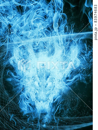 竜の形に燃え上がる青い炎のイラストのイラスト素材 9746