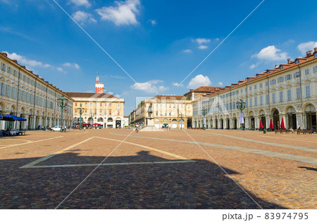 Piazza San Carlo square with buildings in old historical city centre Piazza San Carlo square with buildings in old historical city centre 83974795