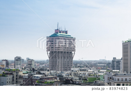Torre Velasca tower modern skyscraper in Milan city centre, Italy 83974823
