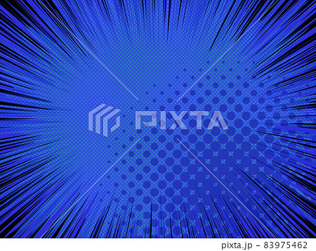 アメコミ風のシンプルな背景 集中線 ドットグラデーション 青と黒のイラスト素材