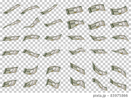 Material set of illustrations where new 10,000 yen bills are dancing in various ways 83975866