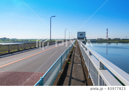 利根川　武蔵大橋　利根大堰付近 　初秋の季節　 83977823