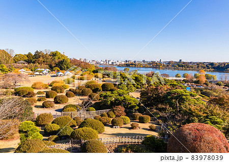 偕楽園の好文亭から見る庭園と千波湖周辺 偕楽園の好文亭から見る庭園と千波湖周辺 83978039