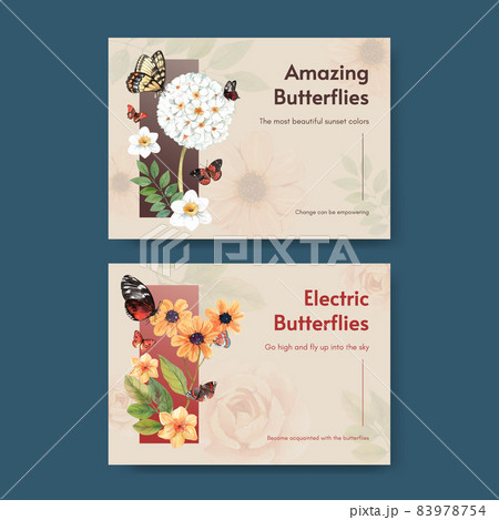 Postcard template with red and orange butterfly concept,watercolor style 83978754