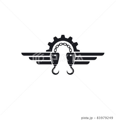 Crane hook with wings,gear,chain vector illustration template Crane hook with wings,gear,chain vector illustration template 83979249