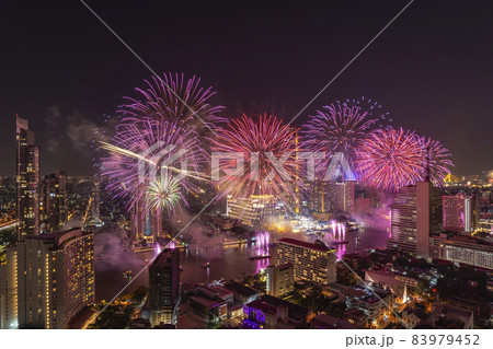 Bangkok Thailand, Fireworks countdown display celebration, Colorful New Year Firework Bangkok Thailand, Fireworks countdown display celebration, Colorful New Year Firework 83979452